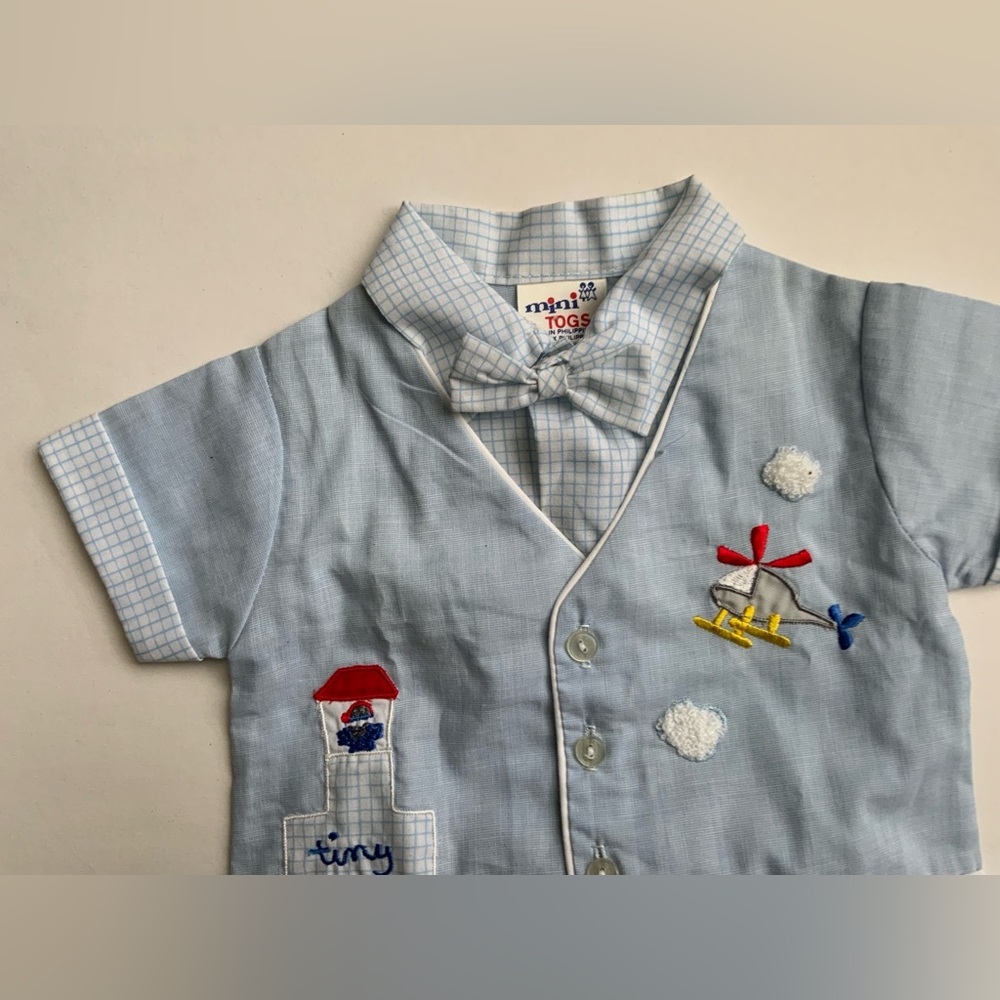 Vintage Blue Baby Outfit with Embroidered Details - Picture 2 of 7